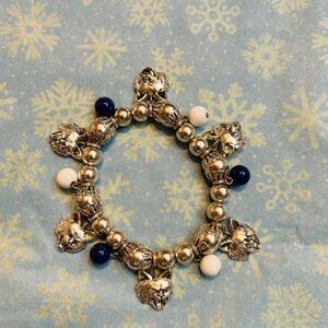 Vintage Kentucky Silver, White & Blue Beaded Bracelet with Wildcat Charms